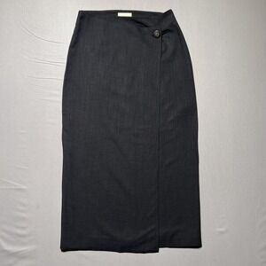 Sezane Wrap Skirt Womens 2 Black Midi High Waist Button Front Lined